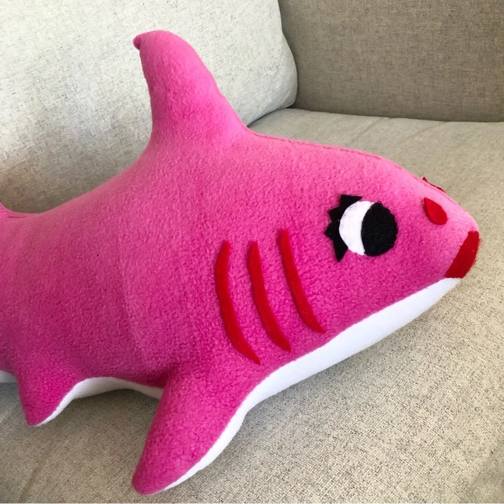 Mommy shark pillow hot  pink micro fleece handmade